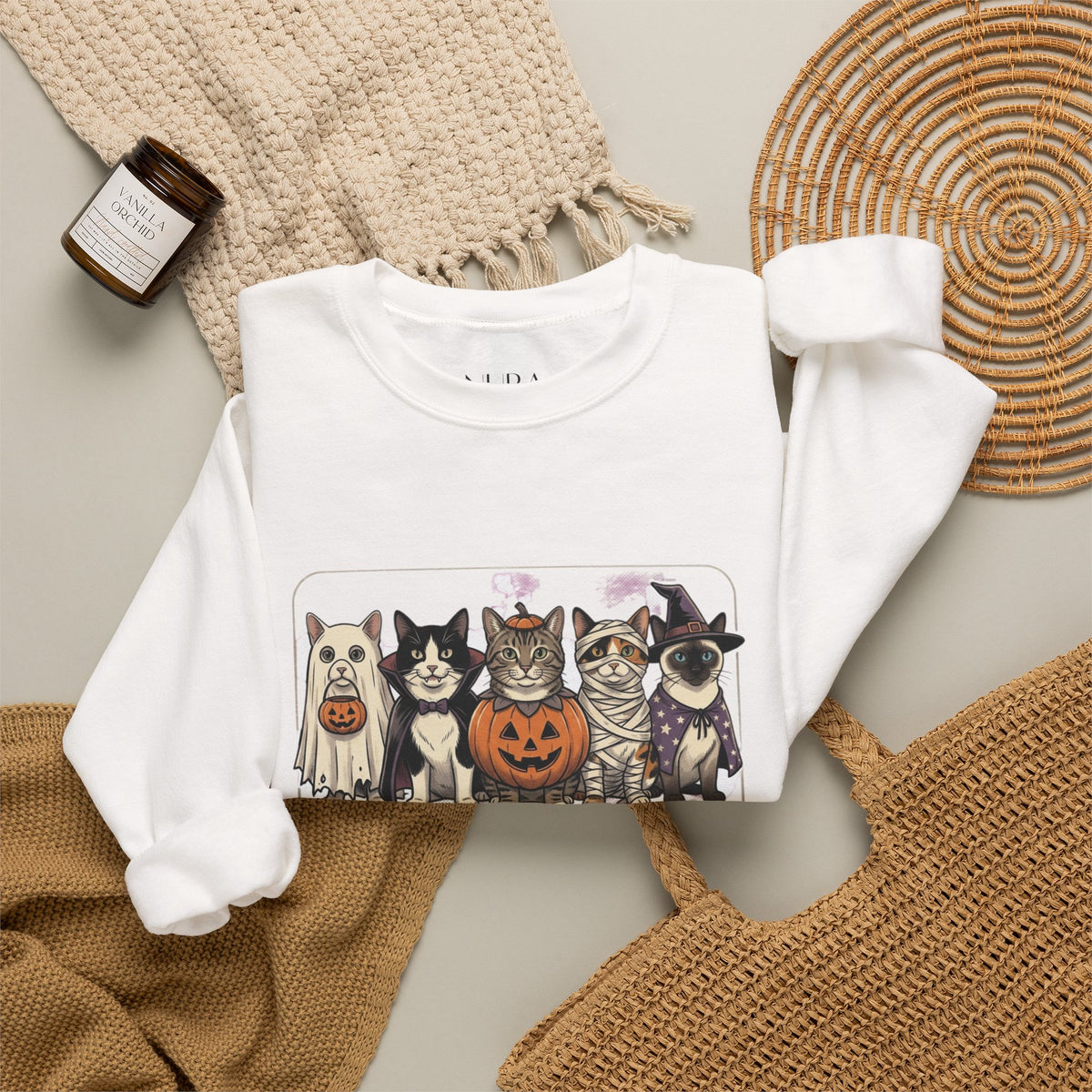 Haunted Cat Costume Club Crewneck | Halloween Pet Cat Graphic