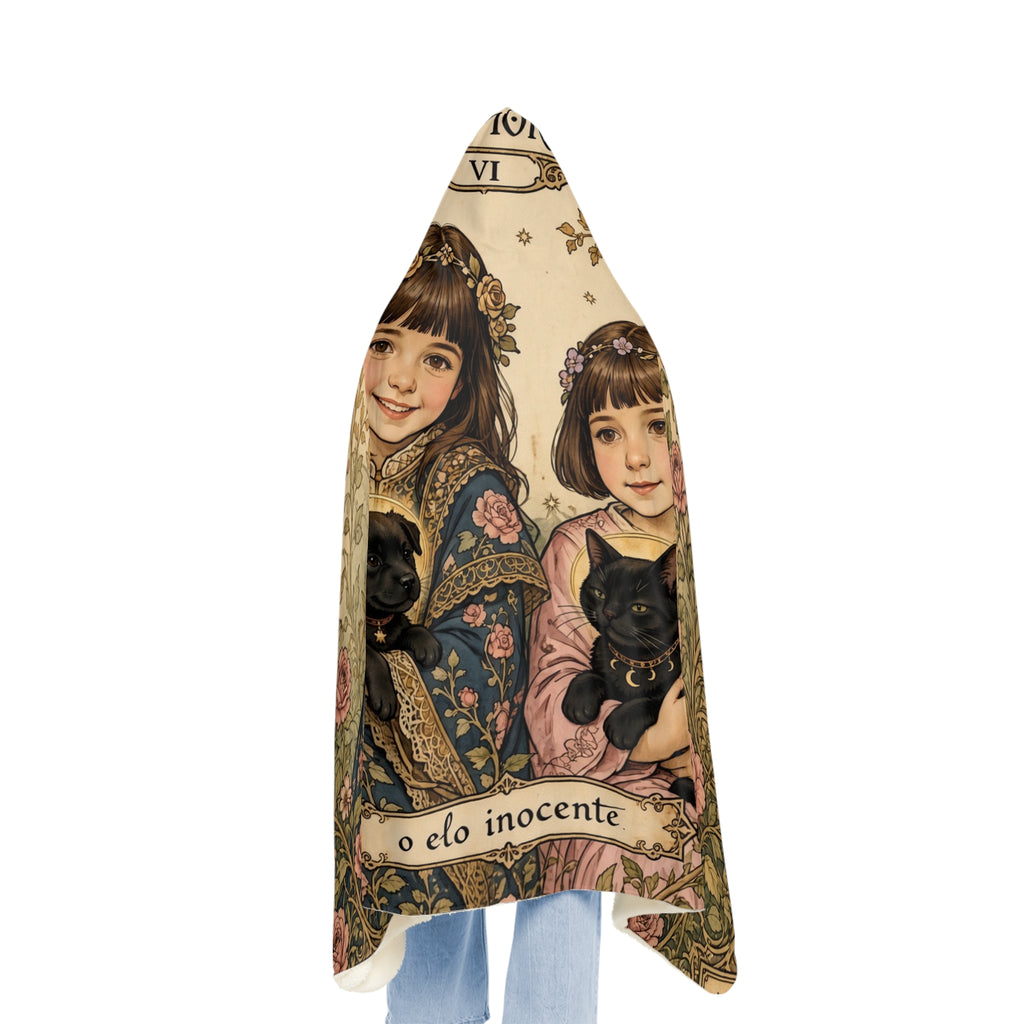 Hooded Snuggle Blanket — Vintage Girls with Black Cats Floral Throw