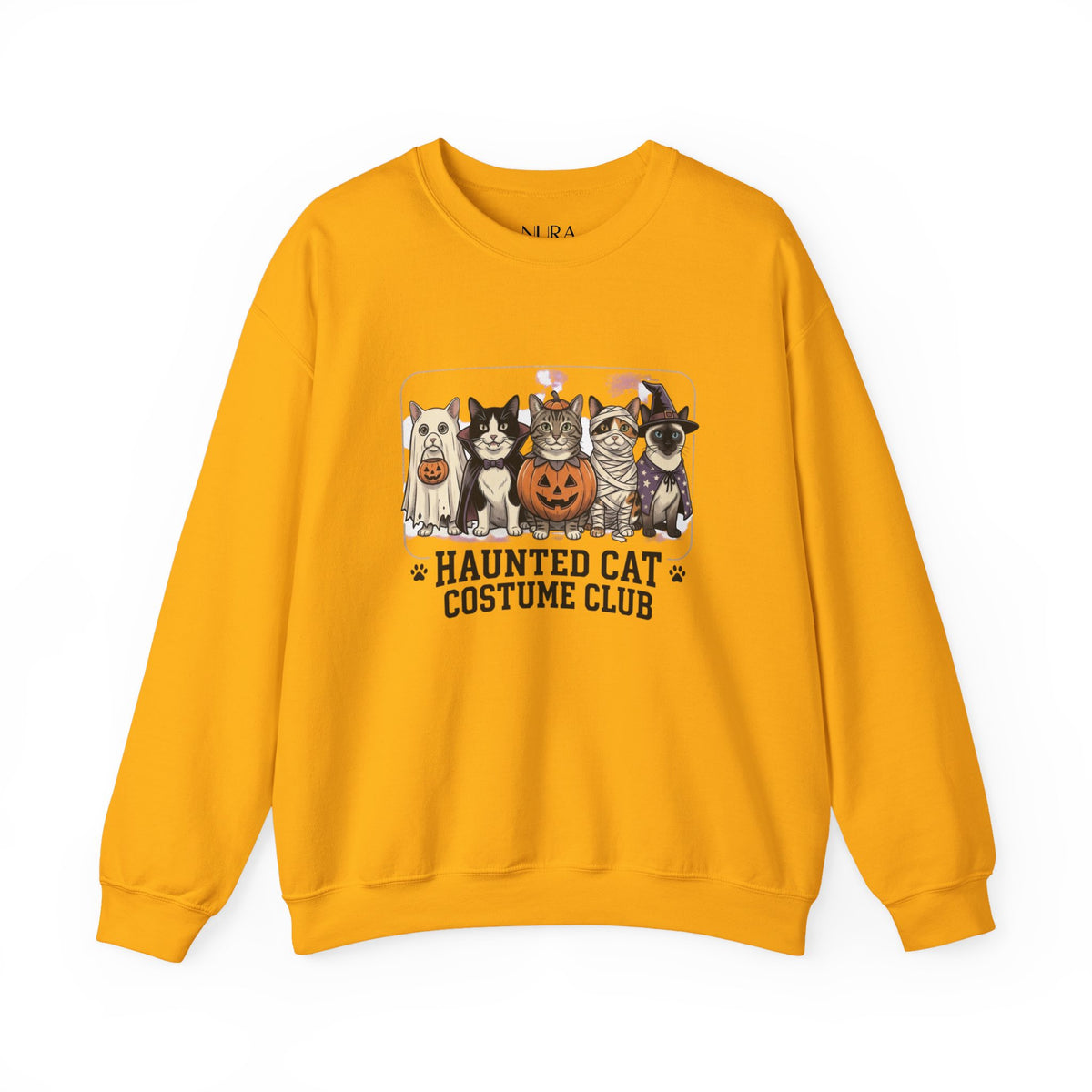 Haunted Cat Costume Club Crewneck | Halloween Pet Cat Graphic