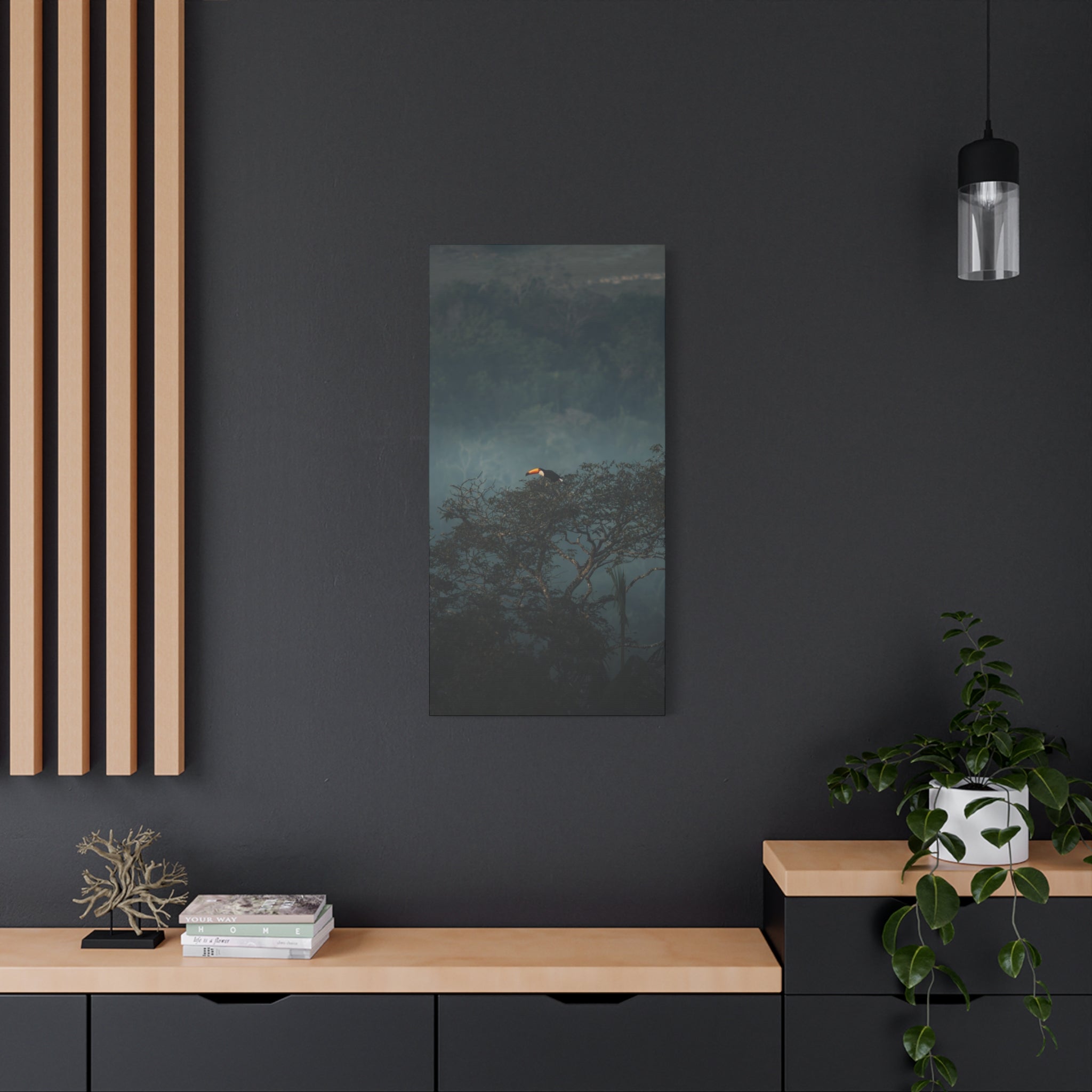 Toucan in Misty Jungle Canvas Print — Tropical Wildlife Wall Art