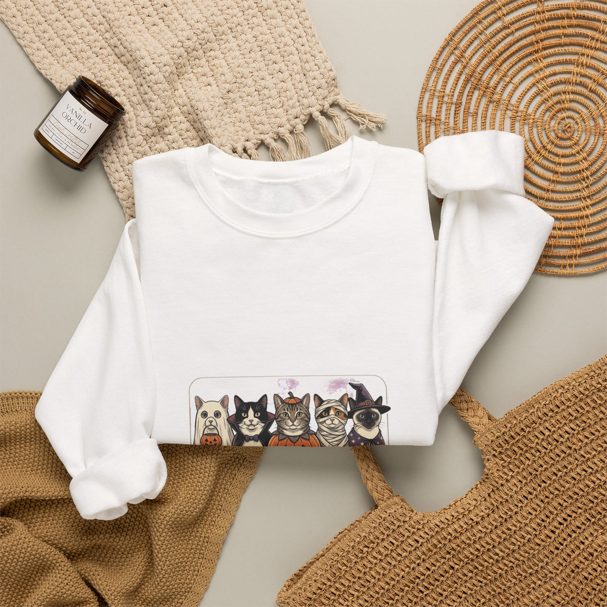 Haunted Cat Costume Club Crewneck | Halloween Pet Cat Graphic