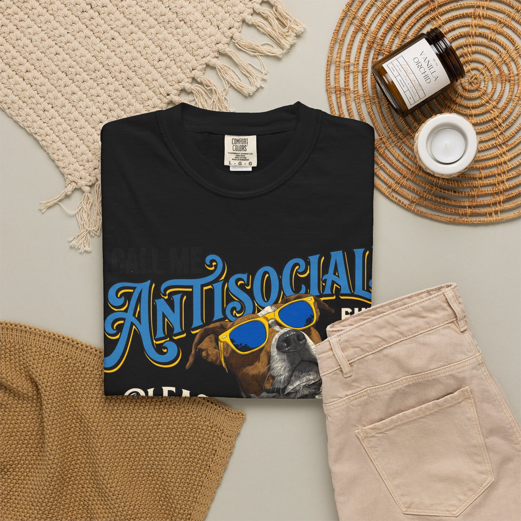 Antisocial Dog Graphic T-Shirt — "Call Me Antisocial" Funny Tee