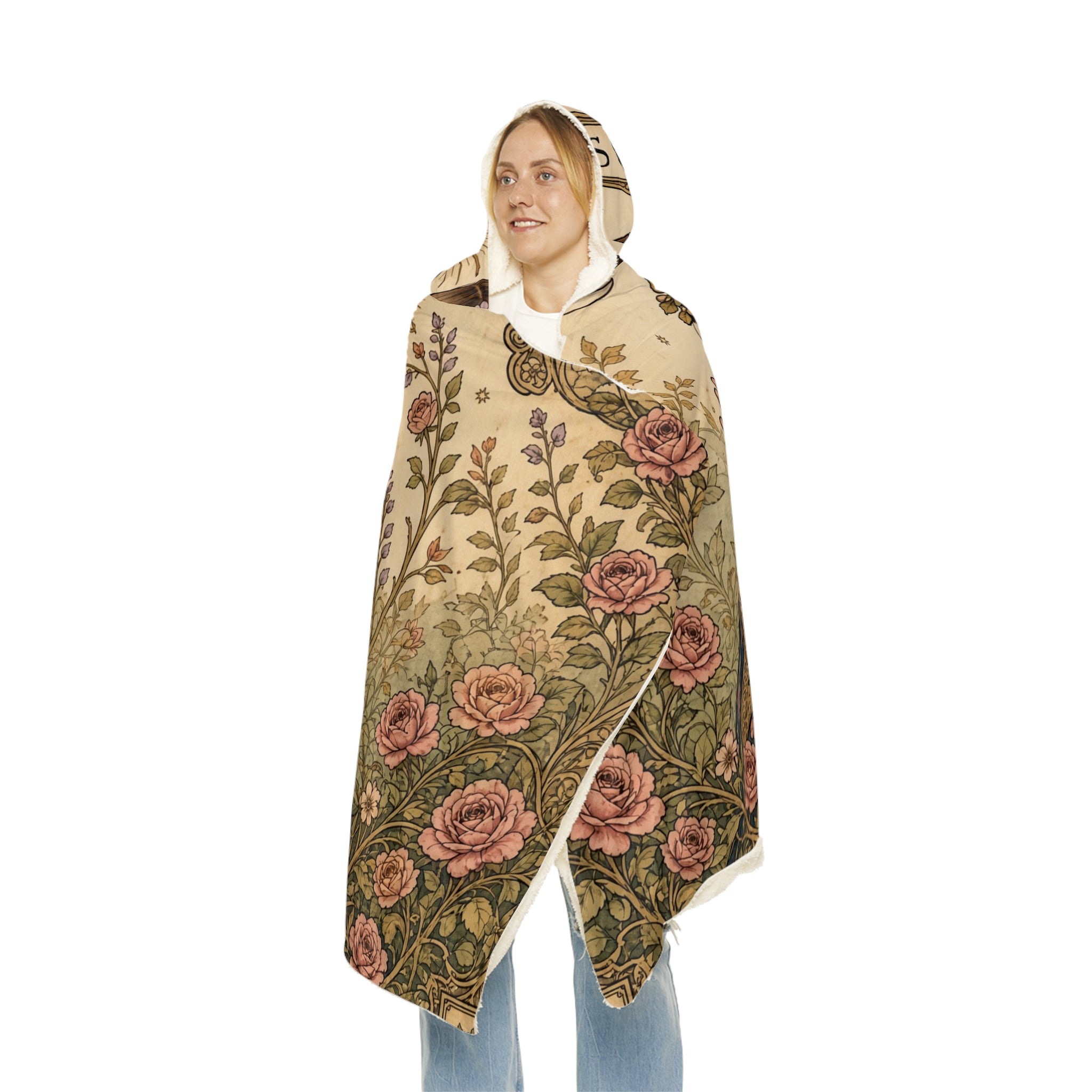 Hooded Snuggle Blanket — Vintage Girls with Black Cats Floral Throw
