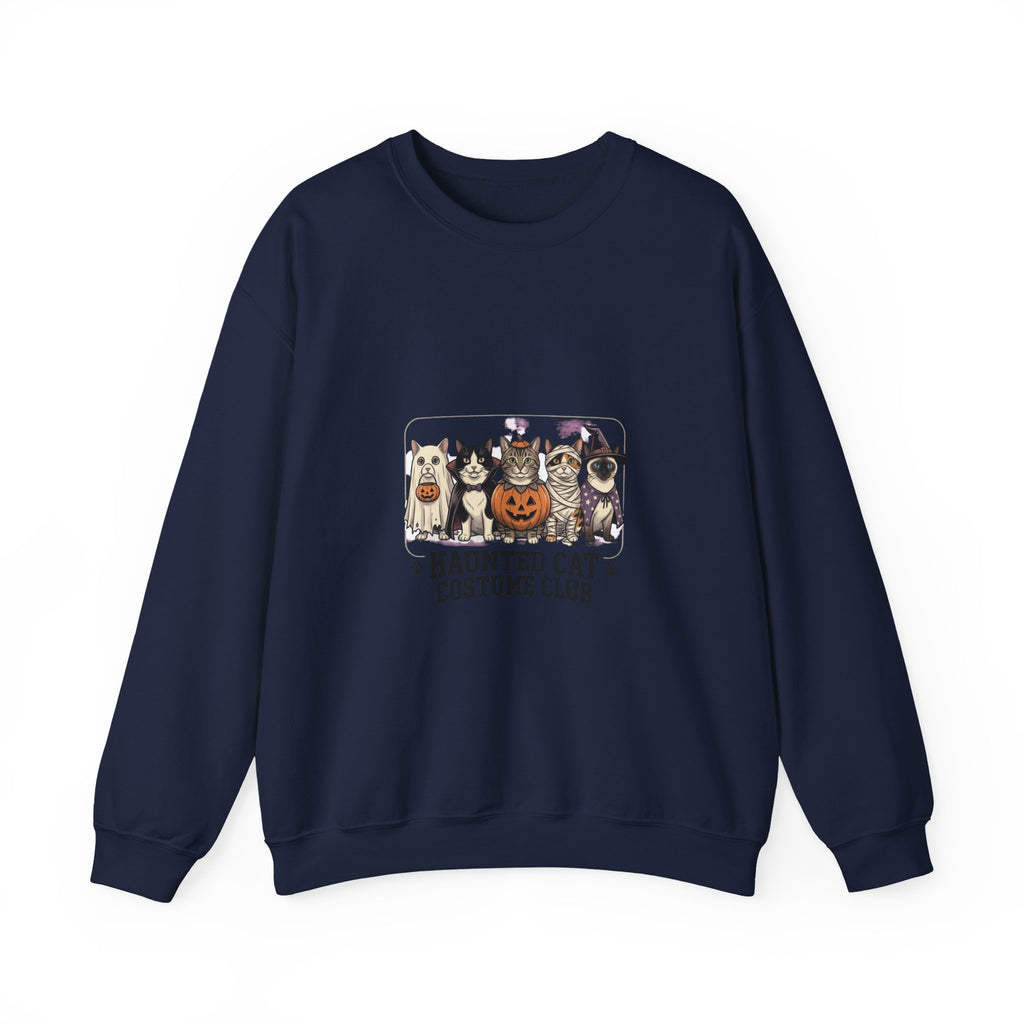 Haunted Cat Costume Club Crewneck | Halloween Pet Cat Graphic
