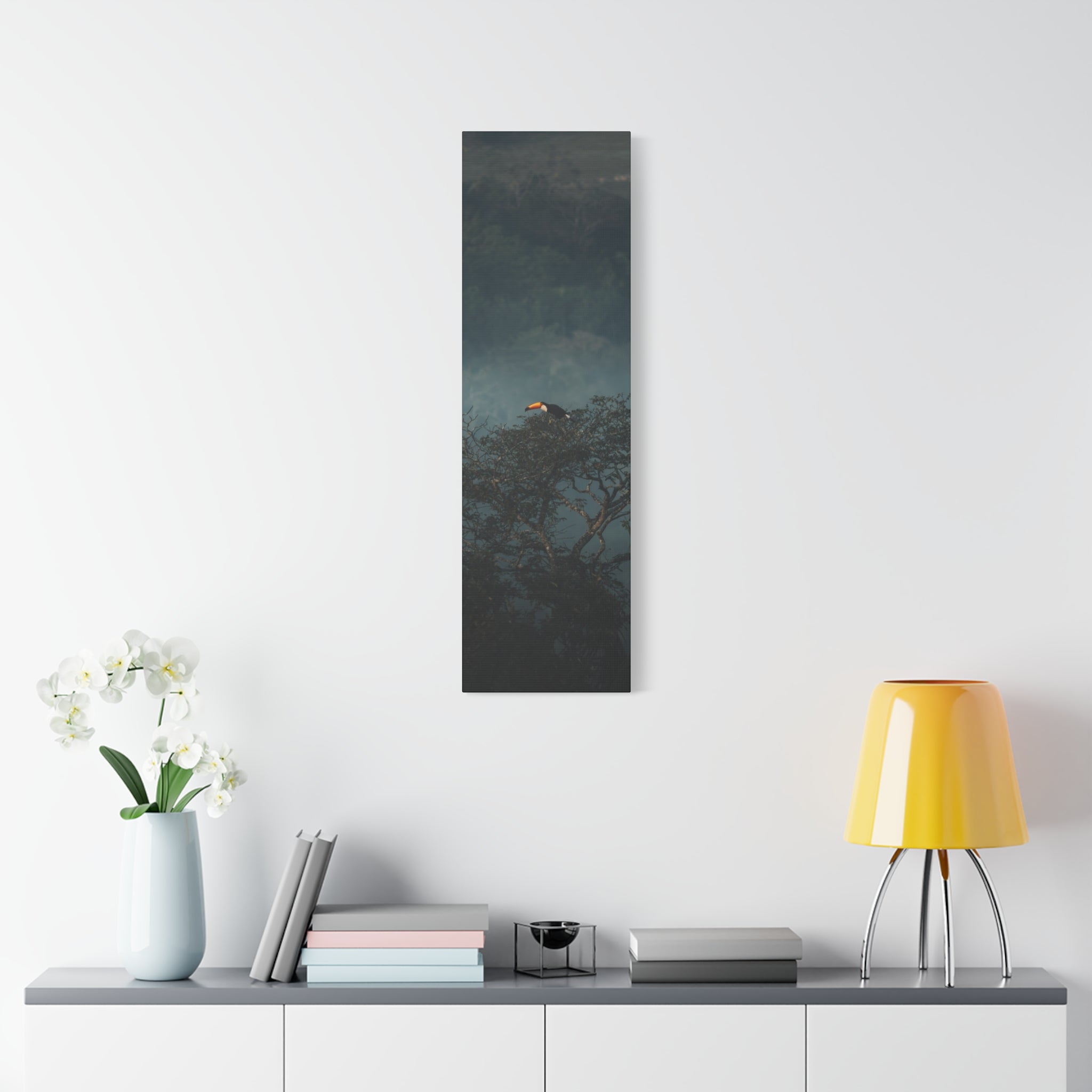 Toucan in Misty Jungle Canvas Print — Tropical Wildlife Wall Art