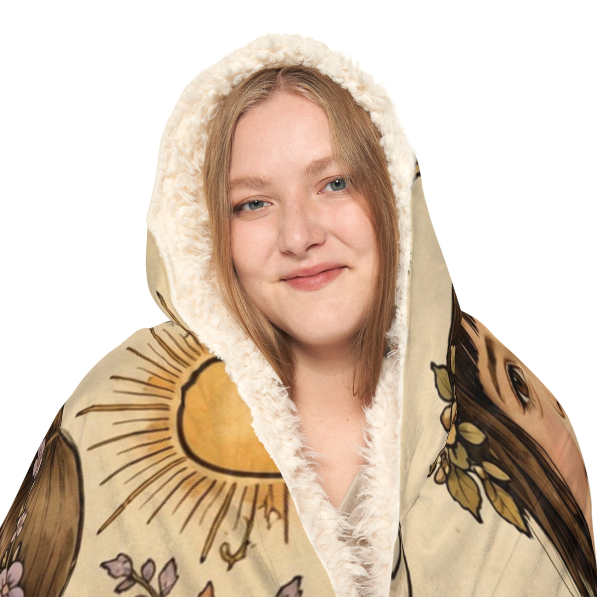 Hooded Snuggle Blanket — Vintage Girls with Black Cats Floral Throw