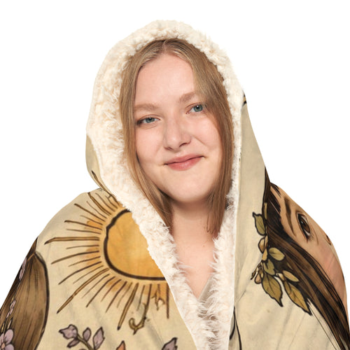 Hooded Snuggle Blanket — Vintage Girls with Black Cats Floral Throw