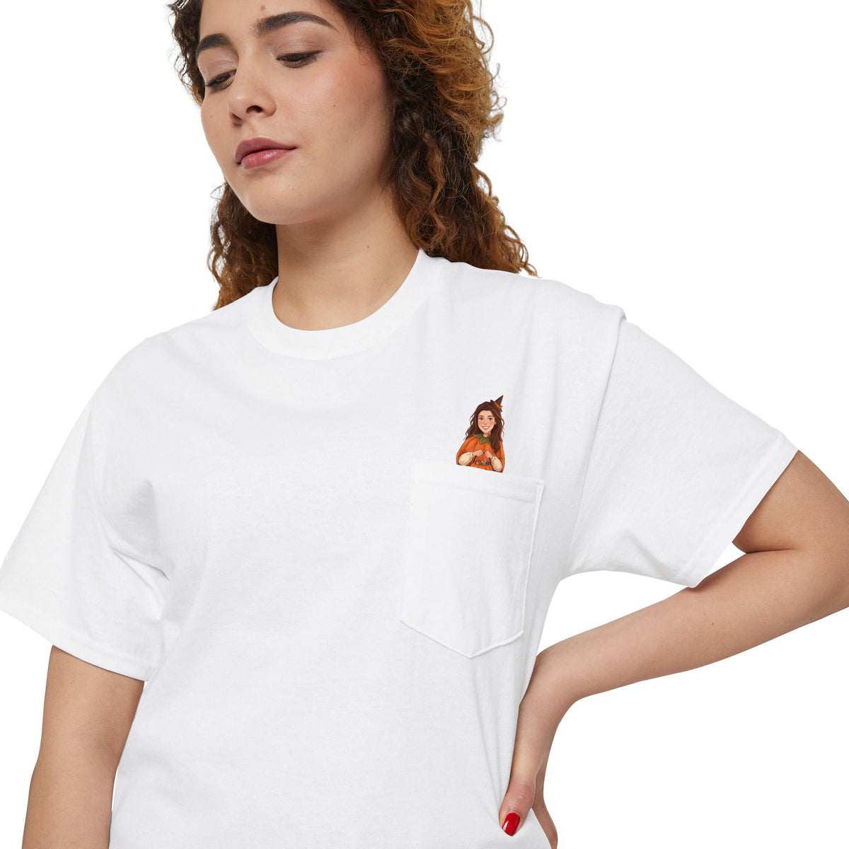 Cute Custom Halloween Pocket Tee, Personalized Cartoon Photo Shirt (Pet, Family)