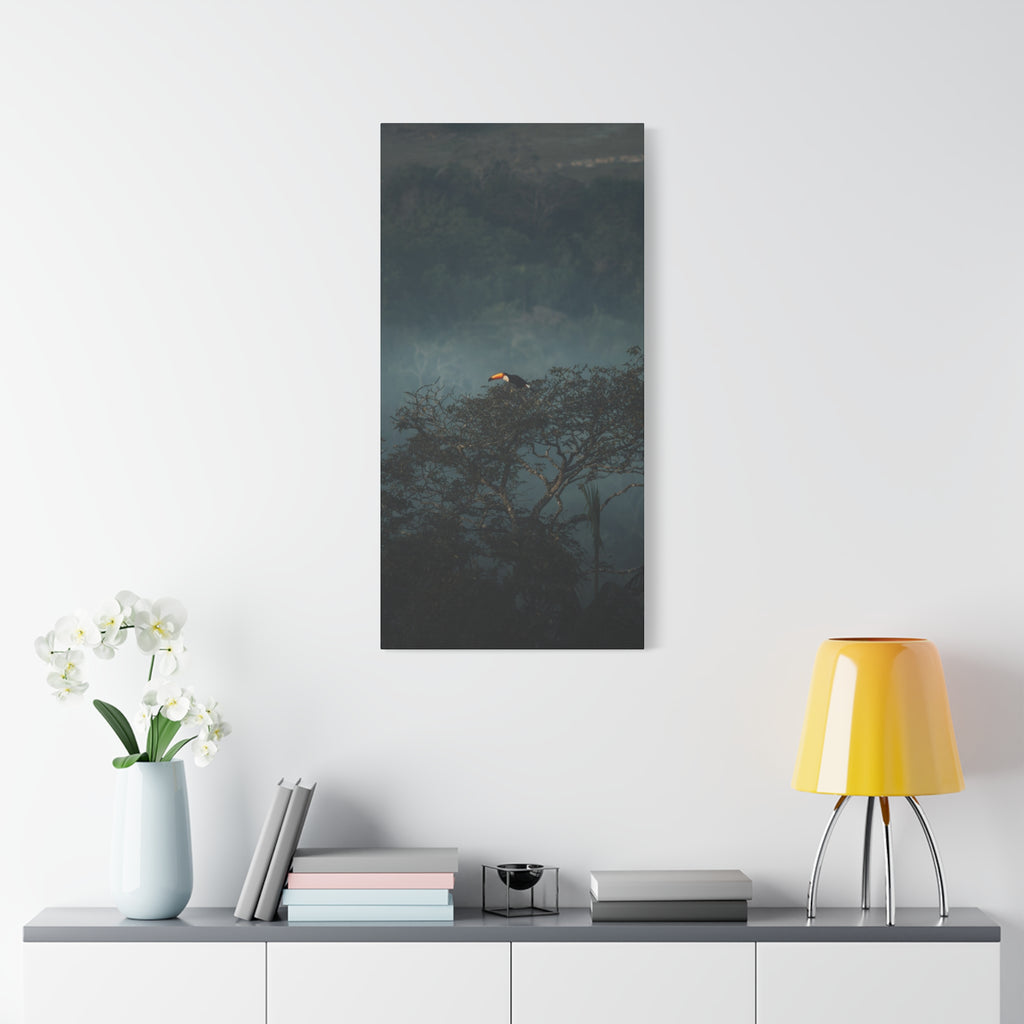 Toucan in Misty Jungle Canvas Print — Tropical Wildlife Wall Art