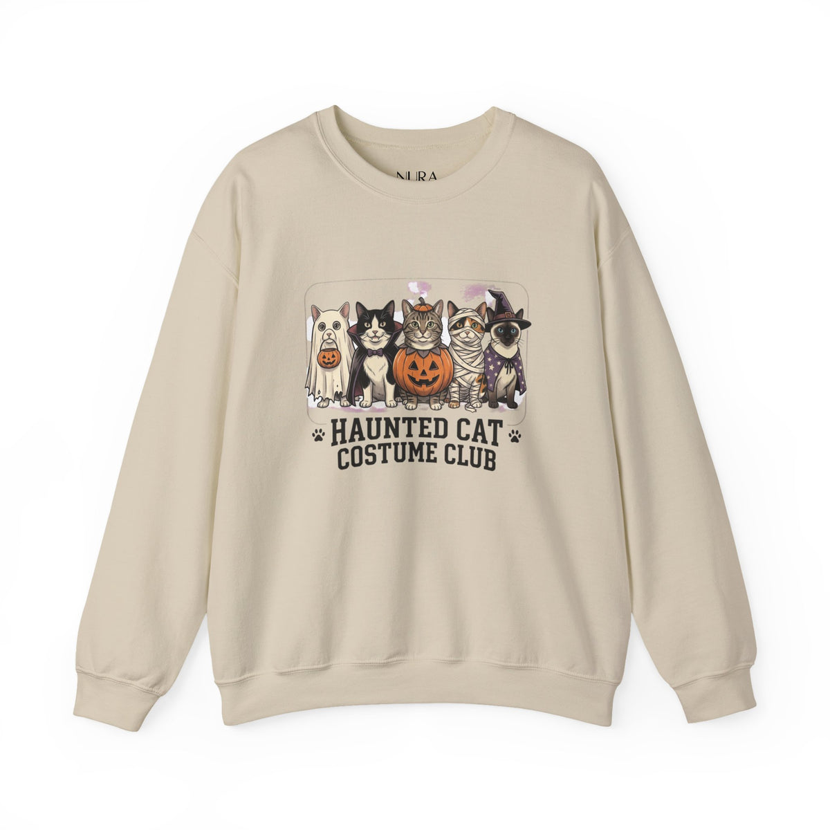 Haunted Cat Costume Club Crewneck | Halloween Pet Cat Graphic