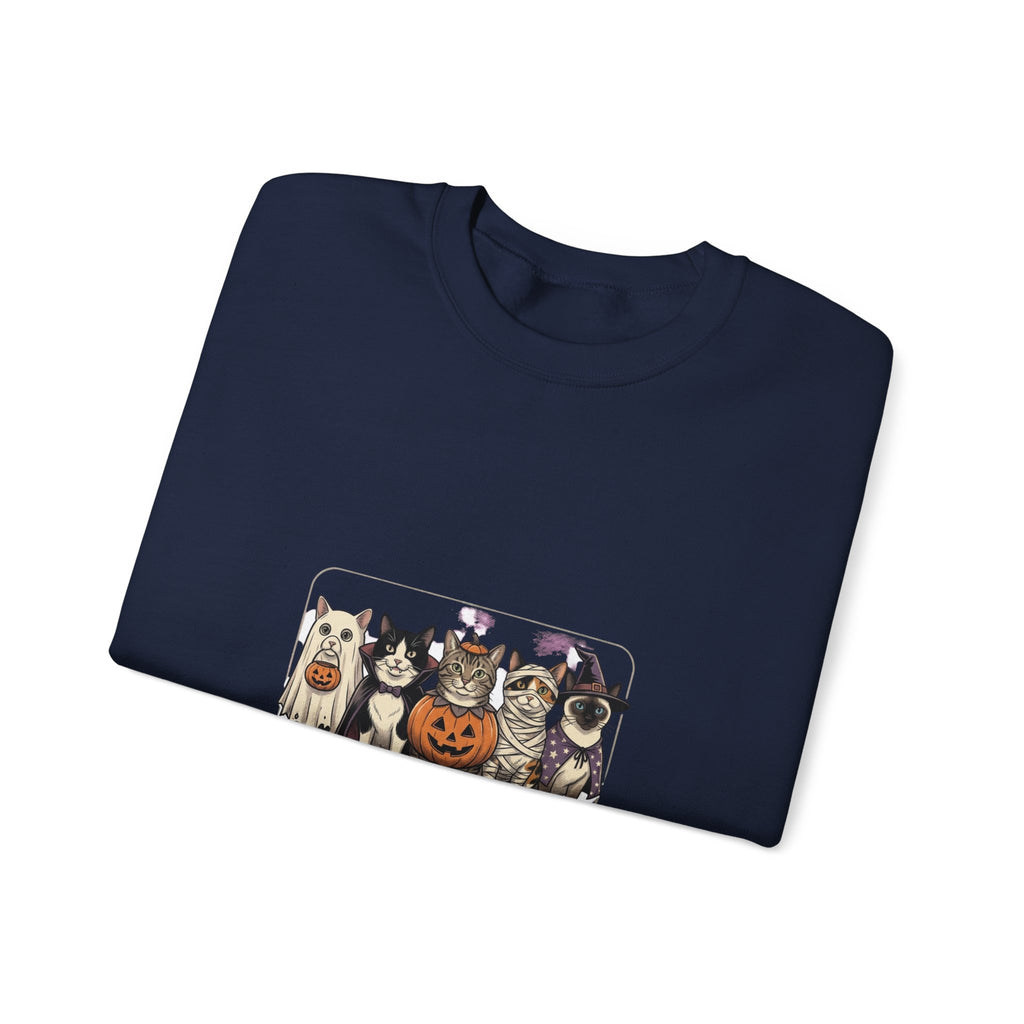 Haunted Cat Costume Club Crewneck | Halloween Pet Cat Graphic
