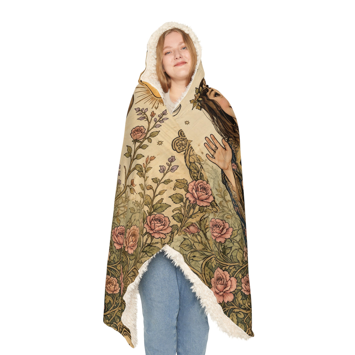 Hooded Snuggle Blanket — Vintage Girls with Black Cats Floral Throw