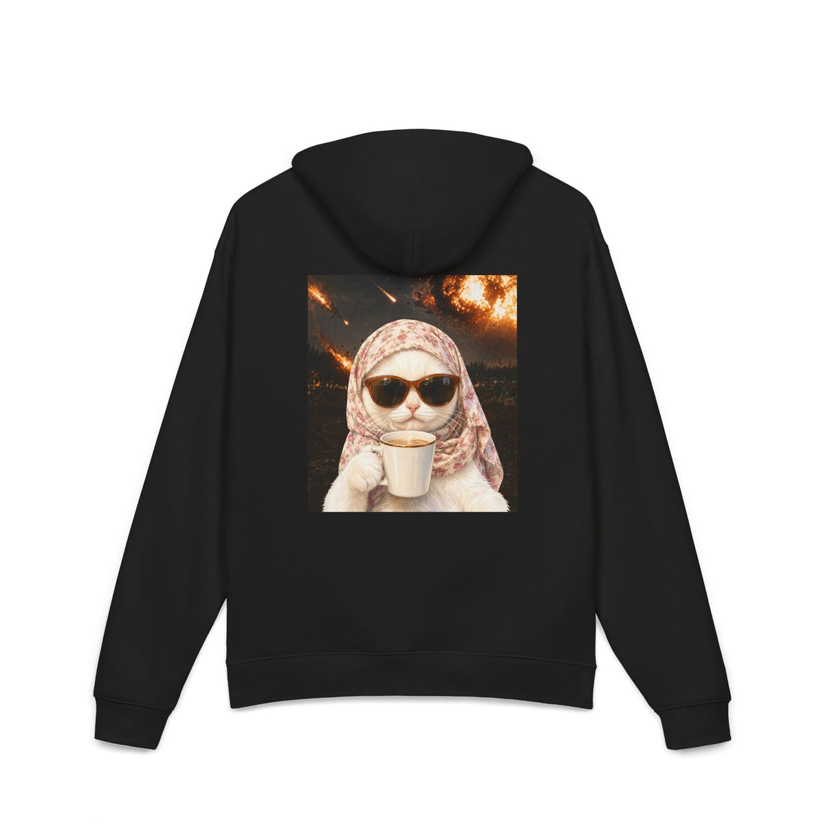 Relaxed Hoodie | Funny Cat Hoodie, Unbothered Apocalypse, Oversized Graphic Hoodie, Cat in Sunglasses Print, Trendy Streetwear Hoodie Gift