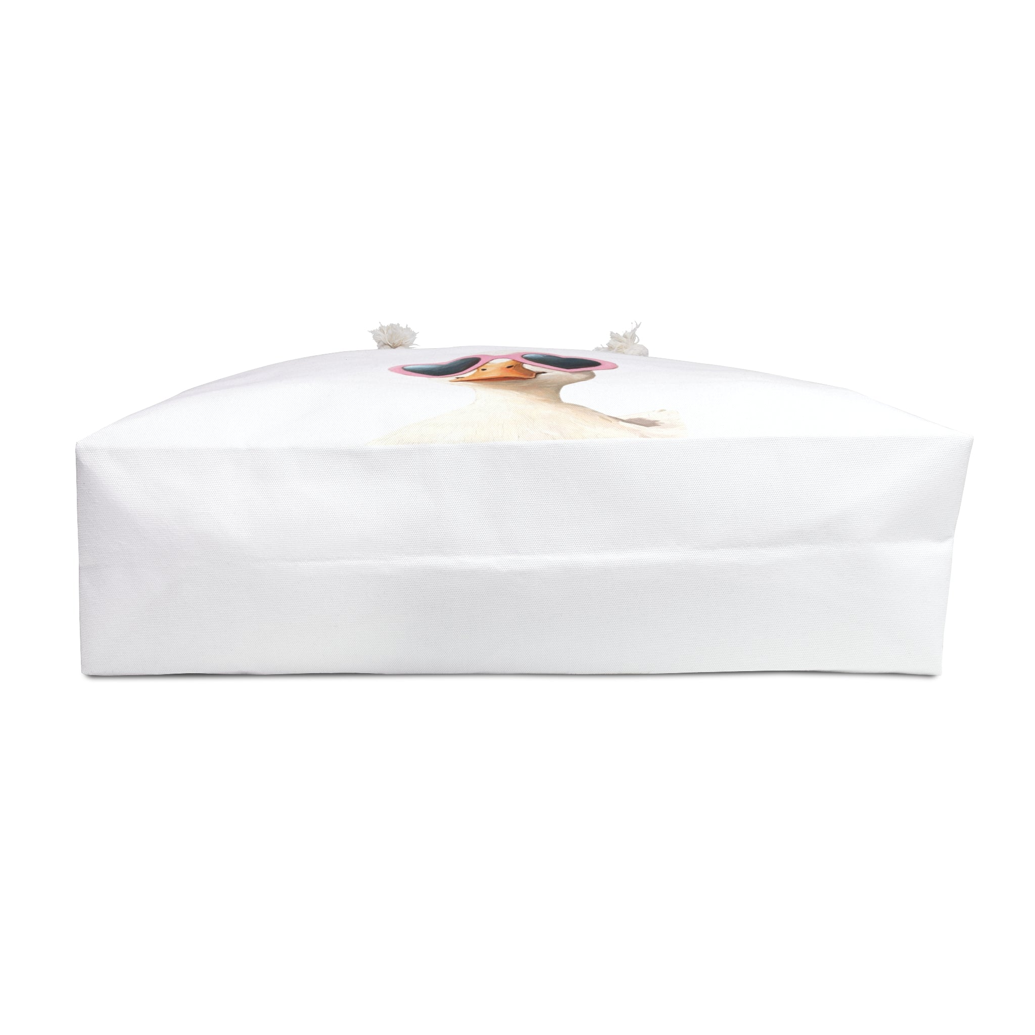 A white rectangular floor cushion or ottoman with a printed graphic of a woman in a black hat on top, set against a plain white background.