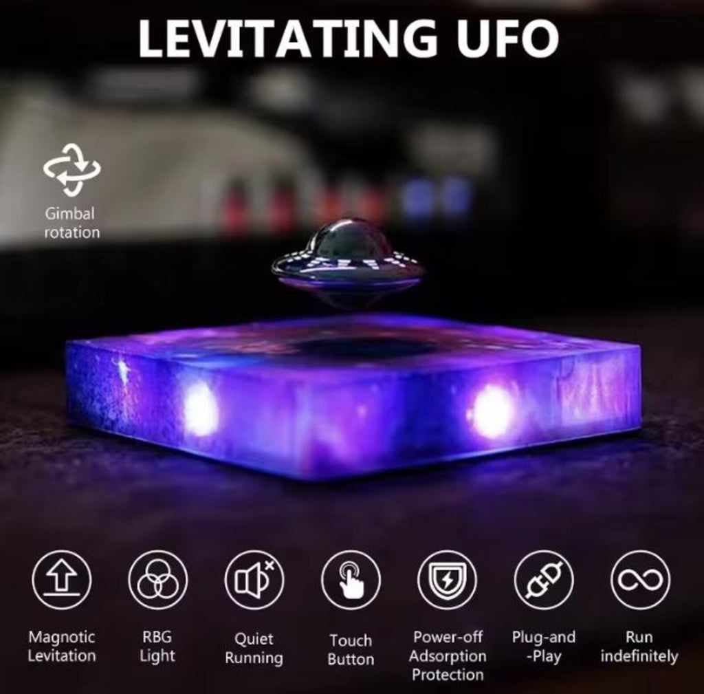 Levitating UFO Night Light, Floating Magnetic Lamp with Galaxy Glow Base, Rotating Desk Decor, Unique Gift for Him or Her