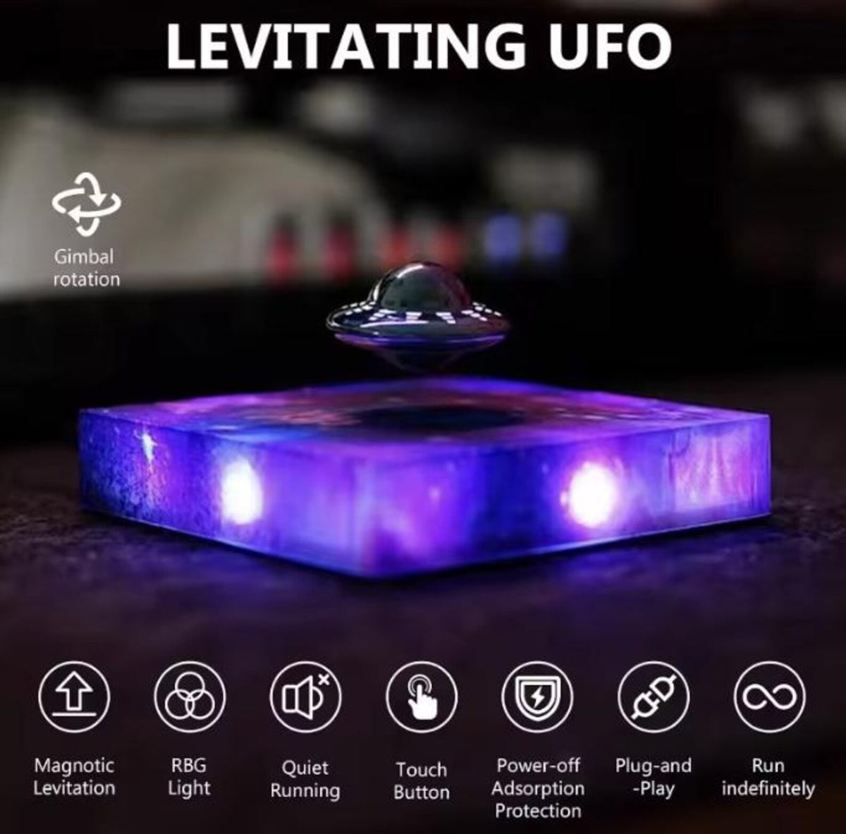 Levitating UFO Night Light, Floating Magnetic Lamp with Galaxy Glow Base, Rotating Desk Decor, Unique Gift for Him or Her