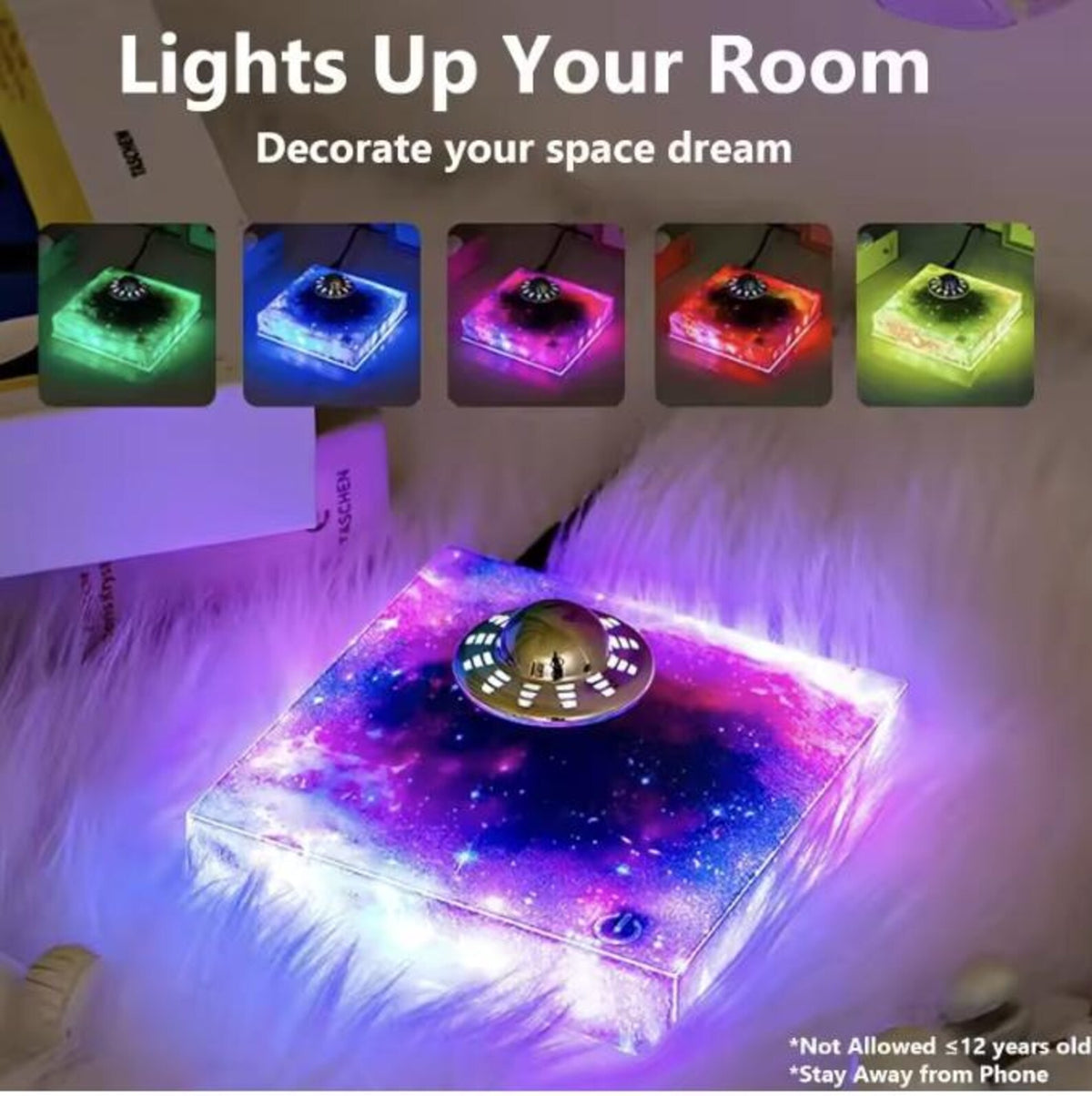 Levitating UFO Night Light, Floating Magnetic Lamp with Galaxy Glow Base, Rotating Desk Decor, Unique Gift for Him or Her