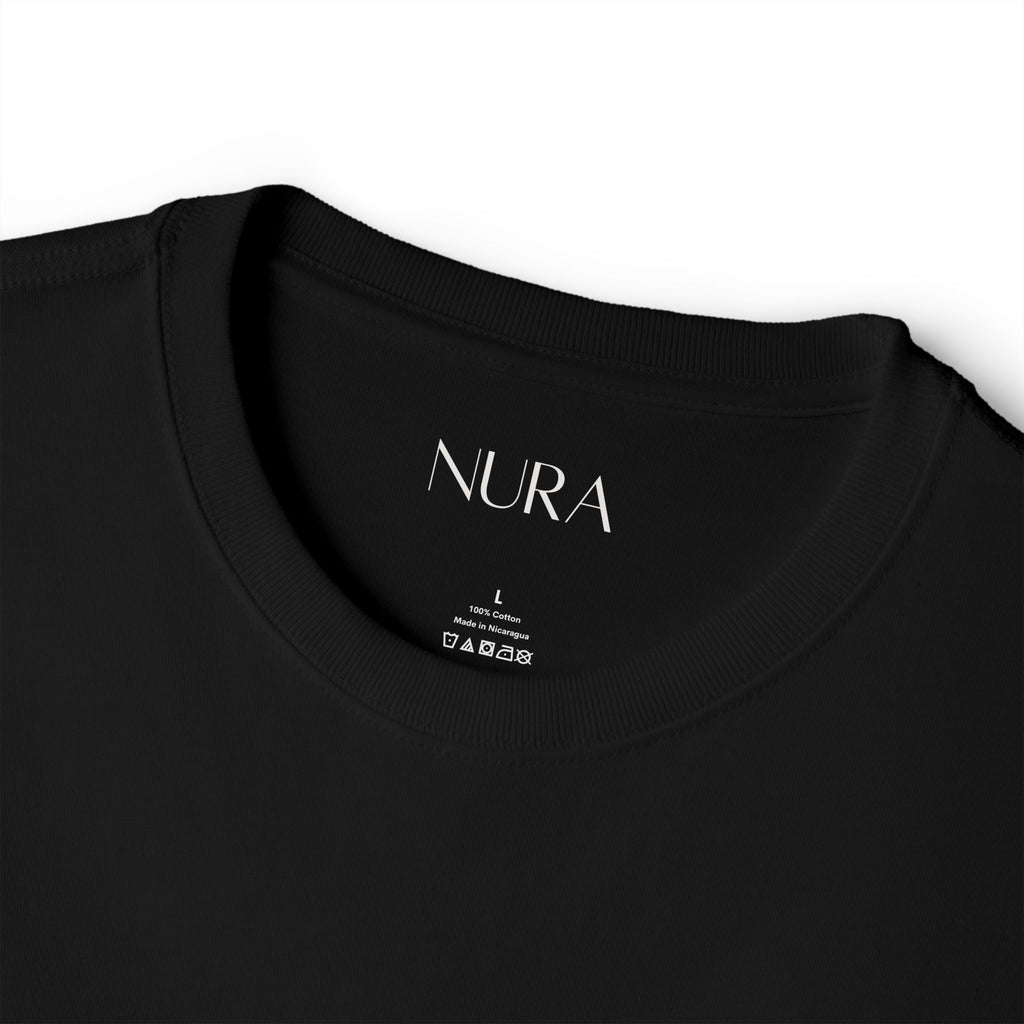 Close-up of a black polo shirt collar with two dark buttons, photographed against a plain white background.